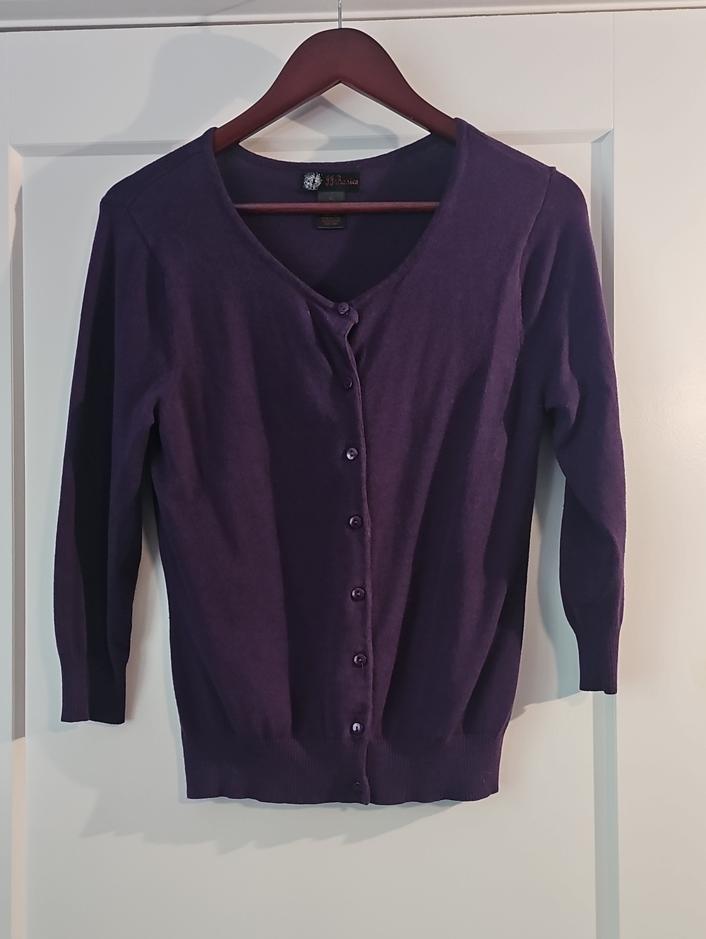 Purple Scoop-Neck Button Cardigan 3/4 Sleeves XL